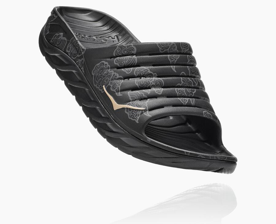Hoka One One Mens Slide - Ora Recovery CNY - Black/Gold - KXUP86274
